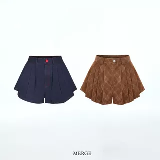 Merge Official - Puffy Pleated Denim Shorts (พร้อมส่ง)