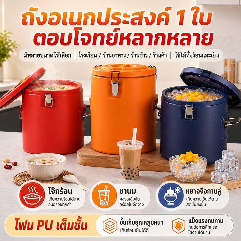 ถังฉนวนสแตนเลส ถังนมถั่วเหลือง ถังน้ำแข็ง ถังชานม ถังฉนวนข้าว ถังซุป ความจุขนาดใหญ่ ฉนวนยาวสุด 48 ชม