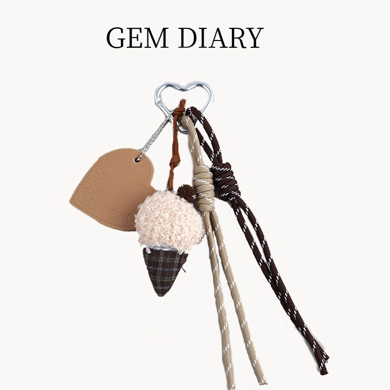 GEM DIARY ส่งเร็ว🚚พวงกุญแจไอศกรีมน่ารัก ชุดสายคู่เบจ-น้ำตาล สไตล์มินิมอล ห้อยกระเป๋า