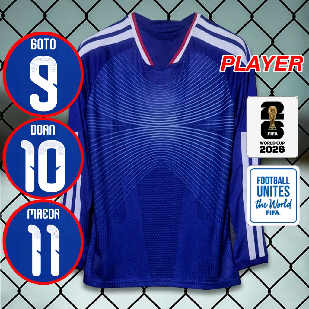 เสื้อฟุตบอล เสื้อแขนยาวเพลเยอร์ทีมชาติ ญี่ปุ่น เหย้า รุ่นฟุตบอลโลก2026 อาร์มWC/รับทำชื่อเบอร์ไซส์S-2XL #PY0111