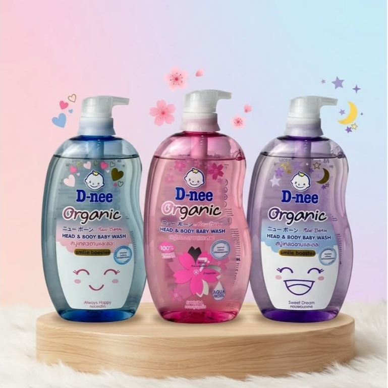 [ขวดใหญ่สุดคุ้ม] D-nee ดีนี่ ออร์แกนิค สบู่เหลวอาบและสระ หัวปั๊ม (ขนาด 750 มล.) สบู่เหลวเด็ก สบู่เหลวอาบสระ