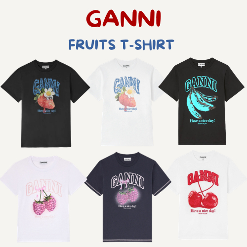 (ส่งด่วน) พร้อมส่ง Ganni เสื้อยืดรวมลายผลไม้ ของแท้ป้ายห้อย