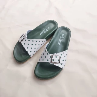 KTHANAรองเท้าแตะ polka dot มินิมอล ดำครีมเขียว พี้นลายมะกูด แนะนำเท้าอูม+1ไซส์ 35/44 รุ่นนี้นุ่มเท้า