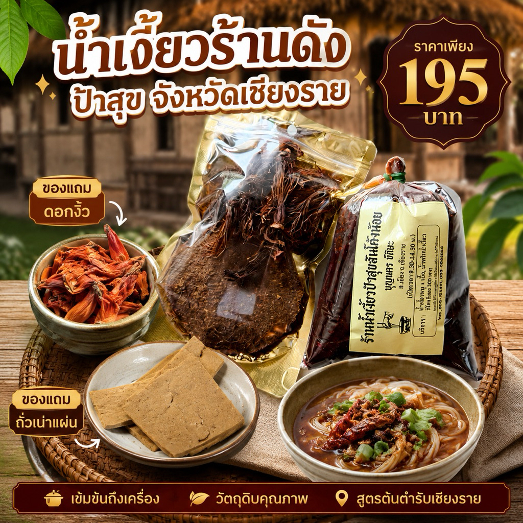 เซ็ทน้ำเงี้ยว ป้าสุข น้ำพริกน้ำเงี้ยว ดอกงิ้ว ถั่วเน่า ได้ครบจบในเซ็ทเดียว ชุดพริกน้ำเงี้ยว เจ้าดังเมืองเชียงราย