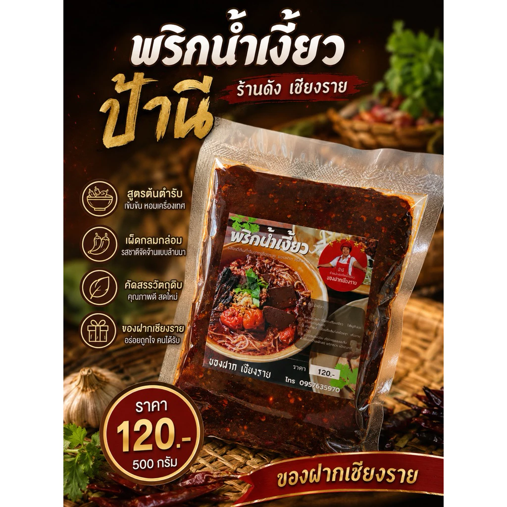 พริกน้ำเงี้ยว ป้านี เชียงราย(ผสมเครื่องเทศสำเร็จ)เนื้อสัมผัสดี และยังใช้ทำ น้ำพริกอ่อง อีกเช่นกัน