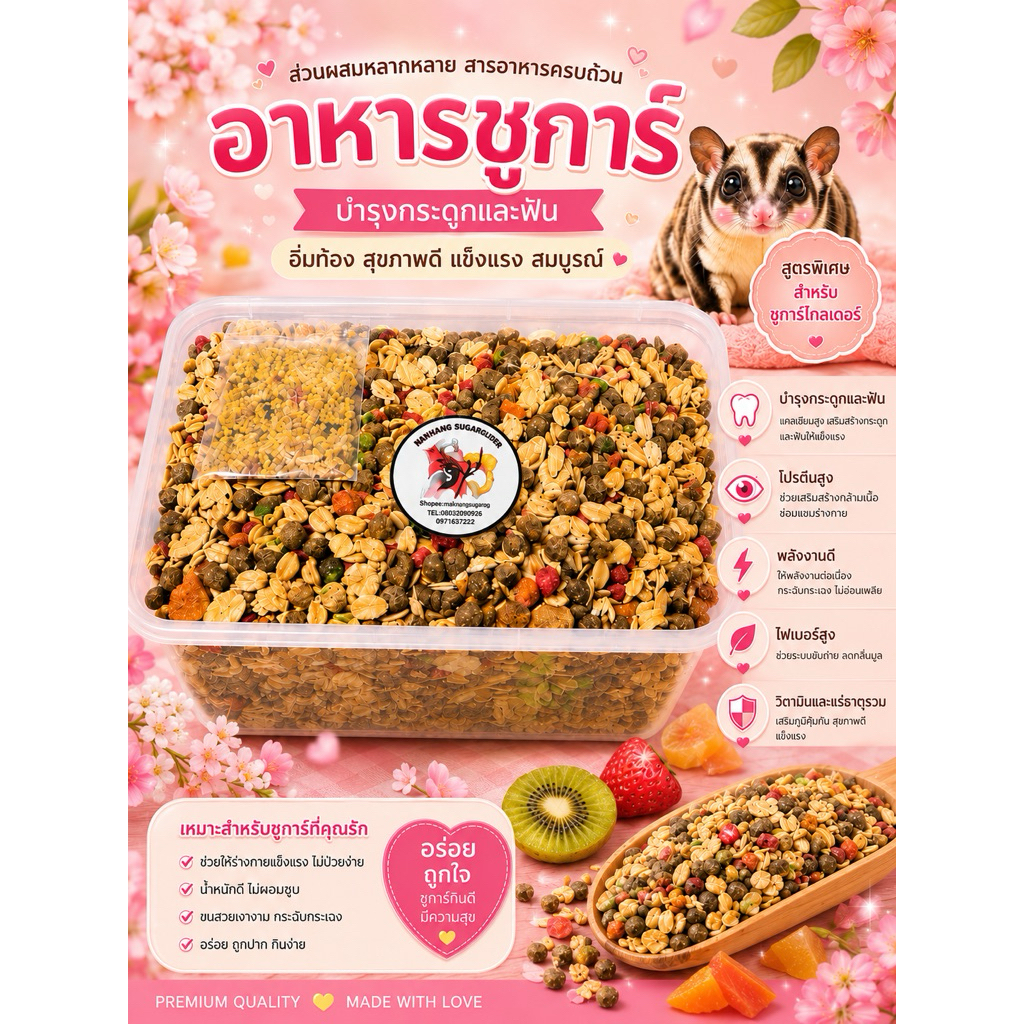 พร้อมส่งส่งไวอาหารเม็ดชูการ์500กรัมแถม50กรัม🥙1กิโลแถม100กรัมเสริมโปรตีนแคลเซียมอาหารกระรอกอาหารหนูแฮมเตอร์
