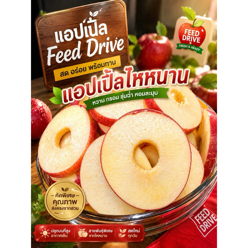kondee แอปเปิ้ลไห่หนาน แอปเปิ้ลฟรีซดราย แอปเปิลกรอบชิ้นใหญ่เต็มคำ กรอบอร่อย (ถุงละ 100g) พร้อมส่งจากไทย