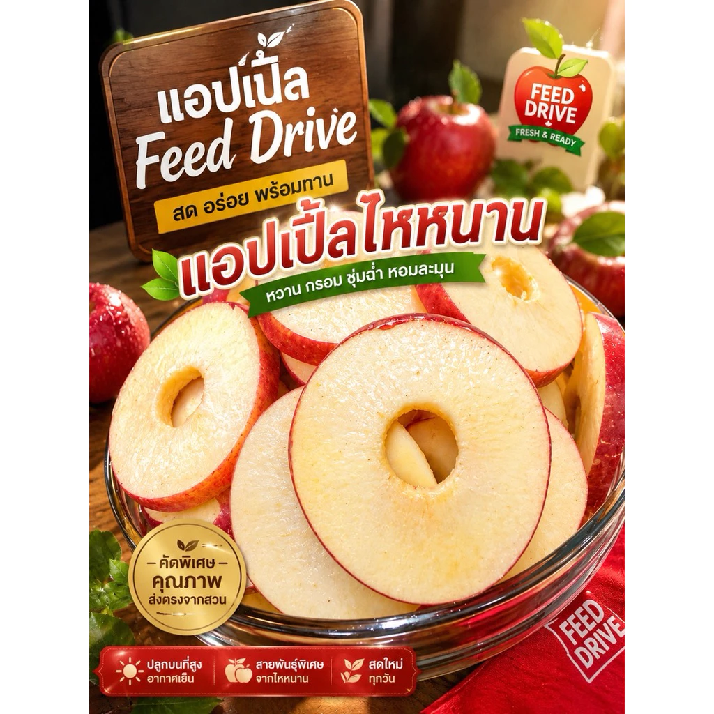 kondee แอปเปิ้ลไห่หนาน แอปเปิ้ลฟรีซดราย แอปเปิลกรอบชิ้นใหญ่เต็มคำ กรอบอร่อย (ถุงละ 100g) พร้อมส่งจากไทย