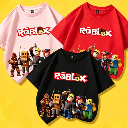 ผ้าฝ้ายแท้ เสื้อยืดเด็ก Roblox：Roblox ทรงโอเวอร์ไซส์ ใส่สบายระบายอากาศดี เสื้อประจำวัน