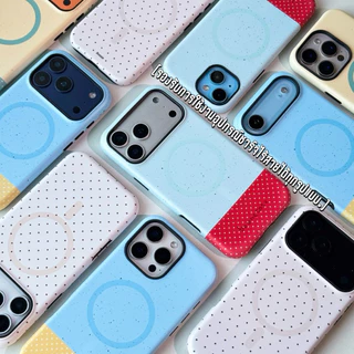 [i17]พร้อมส่ง💘 T3S216 เคสแม่เหล็ก 2Layer Polkadot เคสลายจุด เคสชาร์จไร้สาย เคสไอโฟน กันกระแทก For iPhone13-17P,17Promax