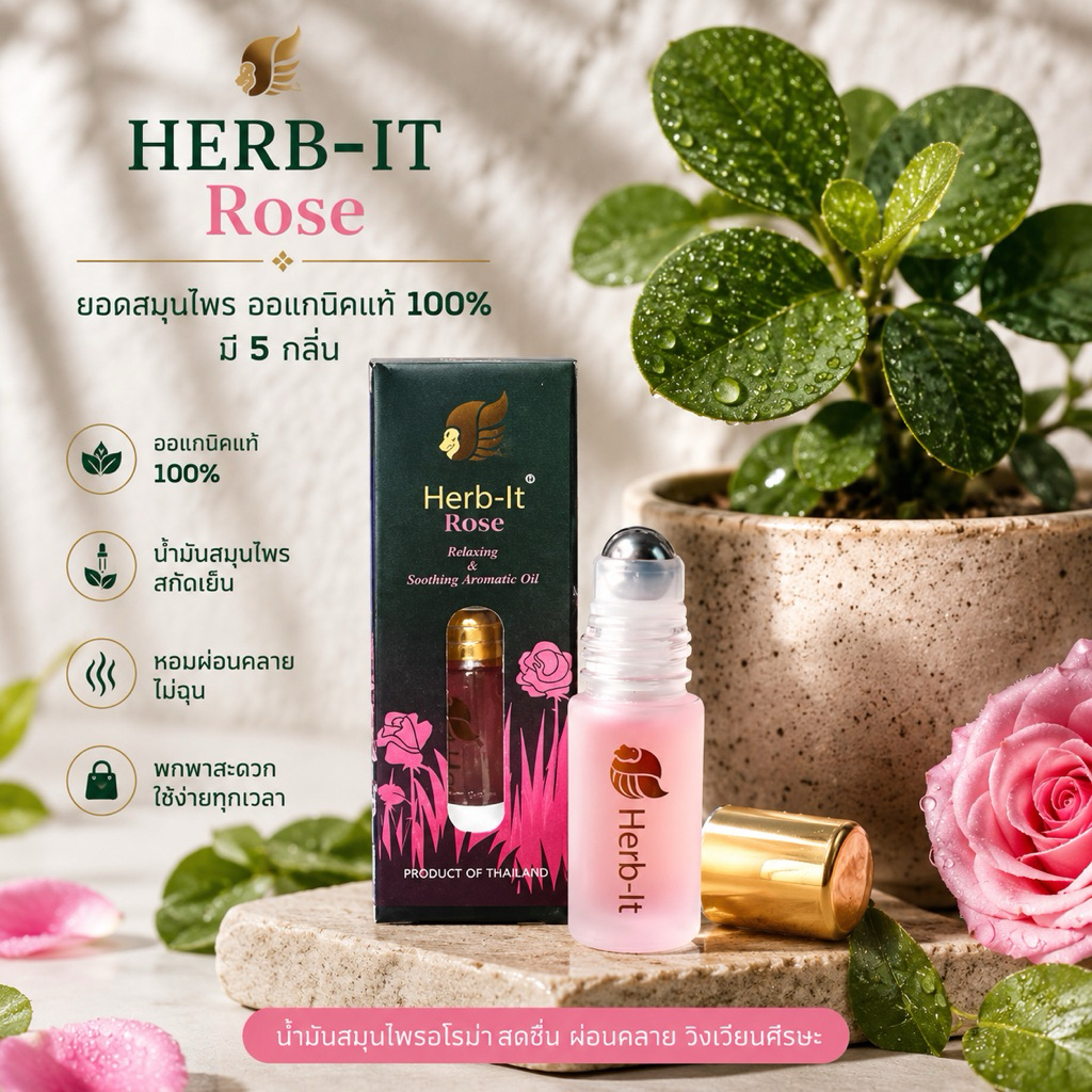 Herbit Aromatic Rose Roll-on ยาดม กลิ่นกุหลาบ แบบลูกกลิ้ง (ใช้ดม ใช้ทา)