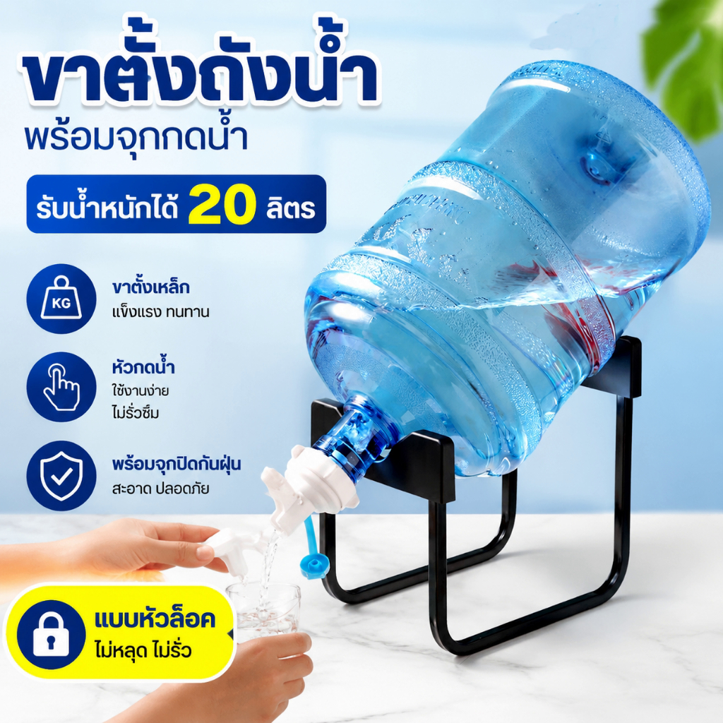 ขาตั้งถังน้ำ พร้อมจุกกดน้ำ ขาตั้งถังน้ำดื่ม ที่วางถังน้ำ ตู้กดน้ำ รับน้ำหนักได้20ลิตร KN-S001
