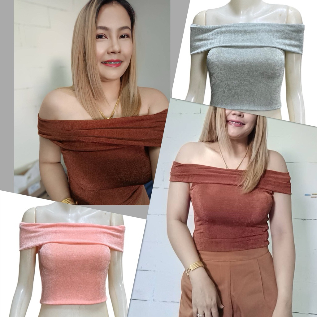 Sns368🍉เสื้อเปิดไหล่🍉ห้ามยกแขน🍉ผ้าวิ้งGlitter
