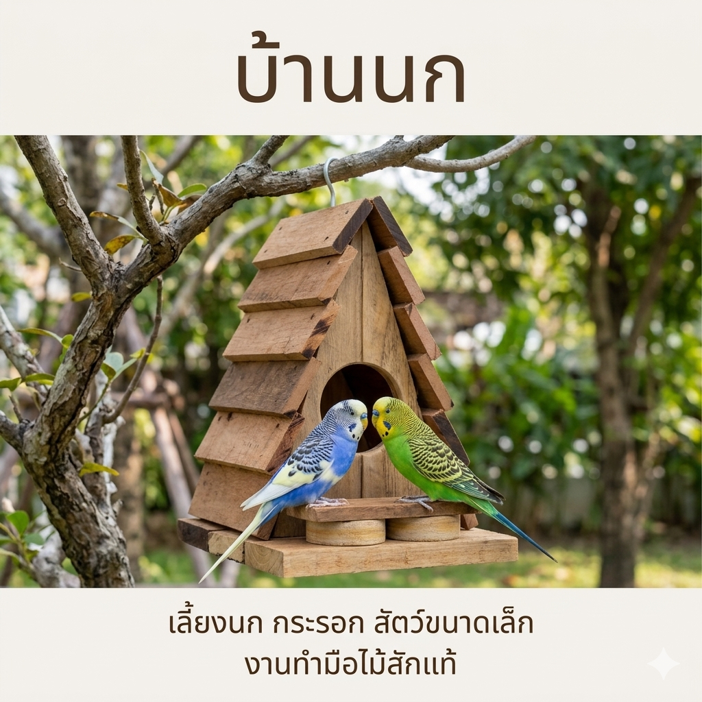 บ้านนกไม้สัก งานทำมือสีธรรมชาติ/สีวินเทจ สำหรับตกแต่งสวน,บ้านและที่อยู่อาศัยสัตว์เลี้ยงขนาดเล็ก BirdHouse กระรอก ชูก้า