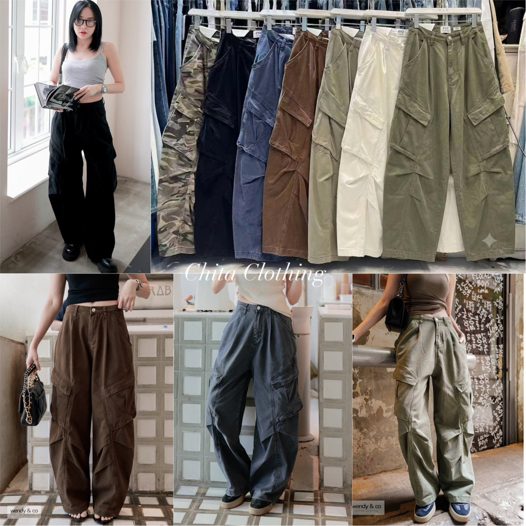 📍พร้อมส่ง📍🇰🇷FSY🇰🇷61225 Army pocket pants กางเกงทรงแบ็คกี้คาร์โก้ กระเป๋าใหญ่ๆ เป็นงาน acid washed