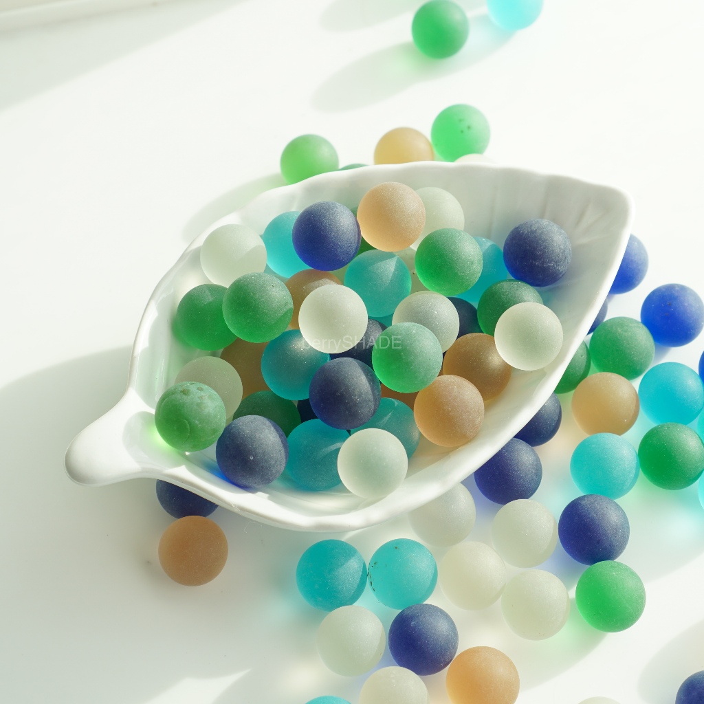 Sea Glass ลูกแก้วกลม 15มิล 1เม็ด แก้วทะเล ลูกแก้วสีด้าน ขุ่น ลูกหิน ลูกแก้วสี ซีกลาส Glass Ball Beach DIY