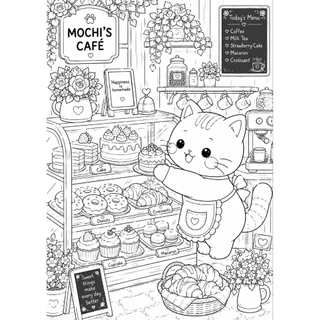 สมุดระบายสีสำหรับเด็ก วัยรุ่น ผู้ใหญ่ คาเฟ่ในฝันของเจ้าโมจิ