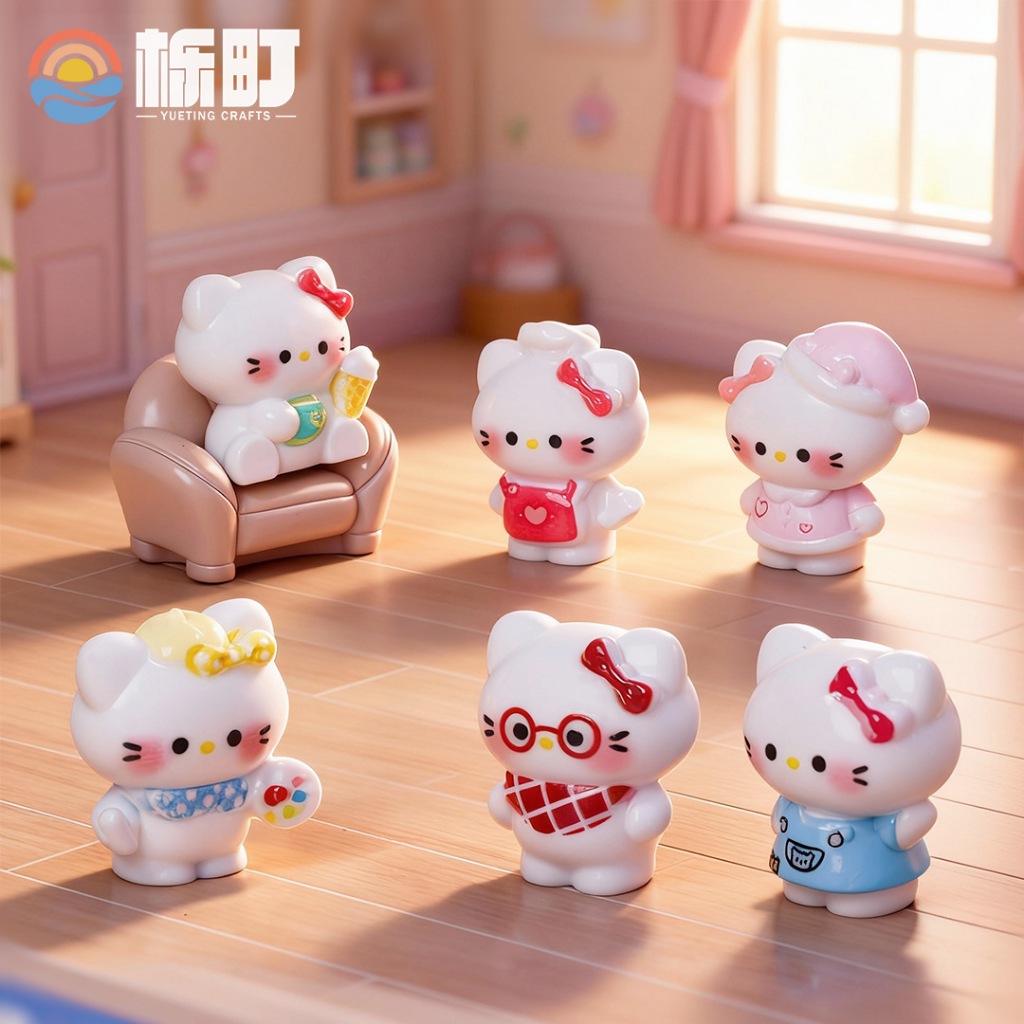 พร้อมส่ง ของตกแต่ง สะสม DIY คิตตี้โบว์จิ๋ว (1 SET 6 ตัว)