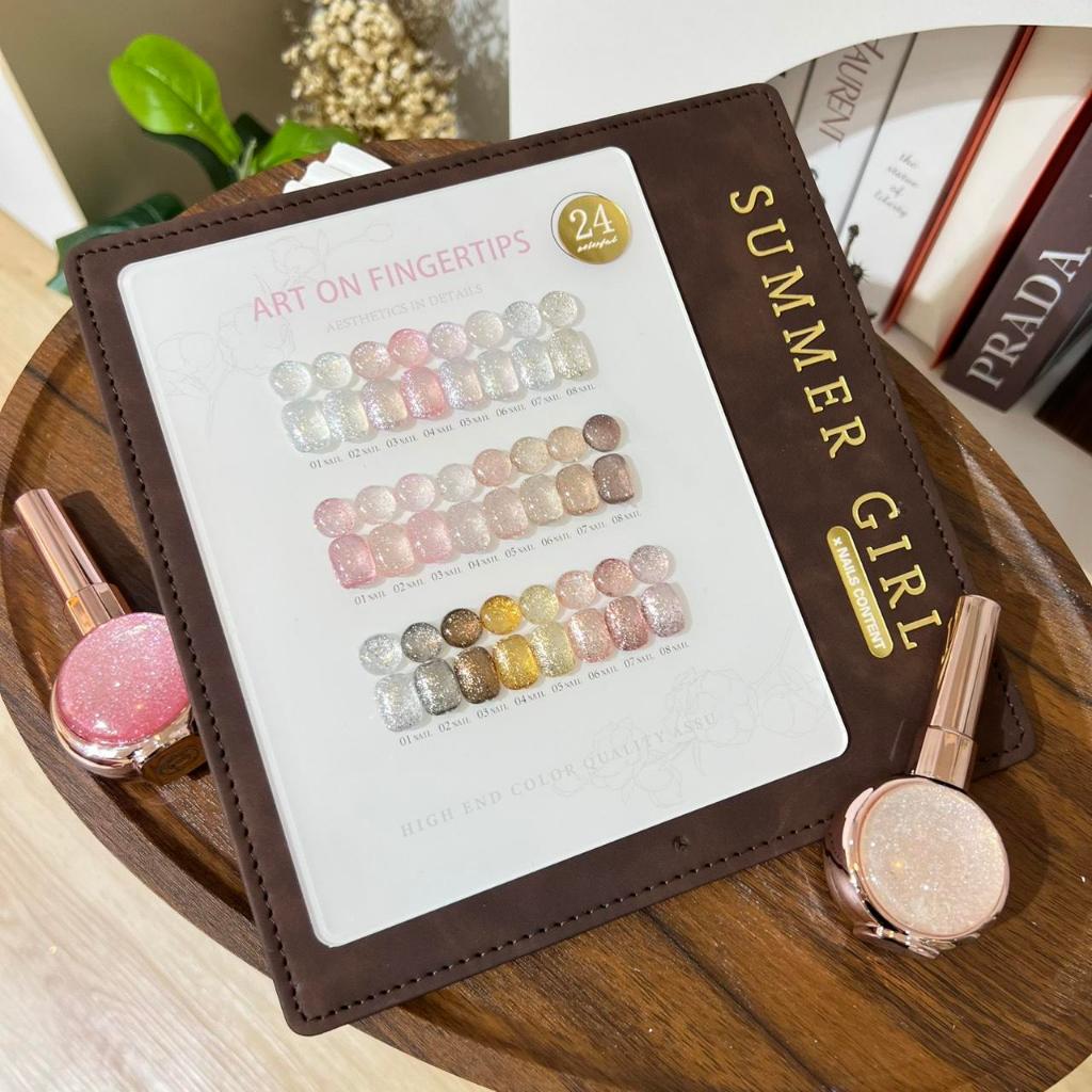 ยกชุด Rose glitter Dream  Summer girl X Nails Content Glitter 24 สี พร้อมชาร์ต มาใหม่ ยาทาเล็บเจล