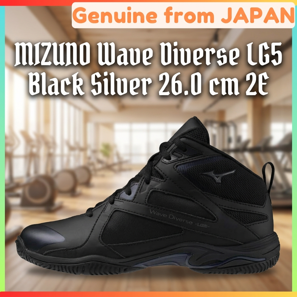 MIZUNO Wave Diverse LG5 Fitness Shoes 2E Wide Gym Studio Exercise Black Silver 26.0 cm Unisex