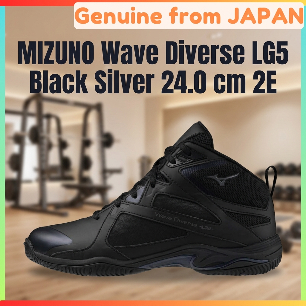 MIZUNO Wave Diverse LG5 Fitness Shoes 2E Wide Gym Studio Exercise Black Silver 24.0 cm Unisex