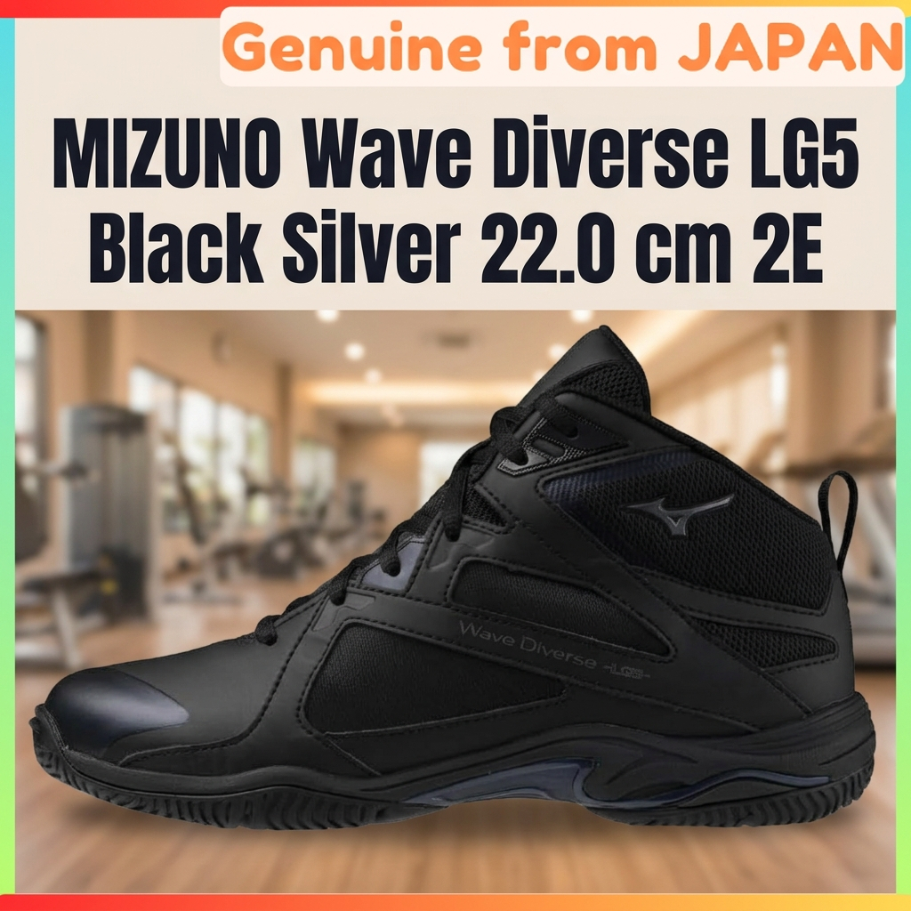 MIZUNO Wave Diverse LG5 Fitness Shoes 2E Wide Gym Studio Exercise Black Silver 22.0 cm Unisex