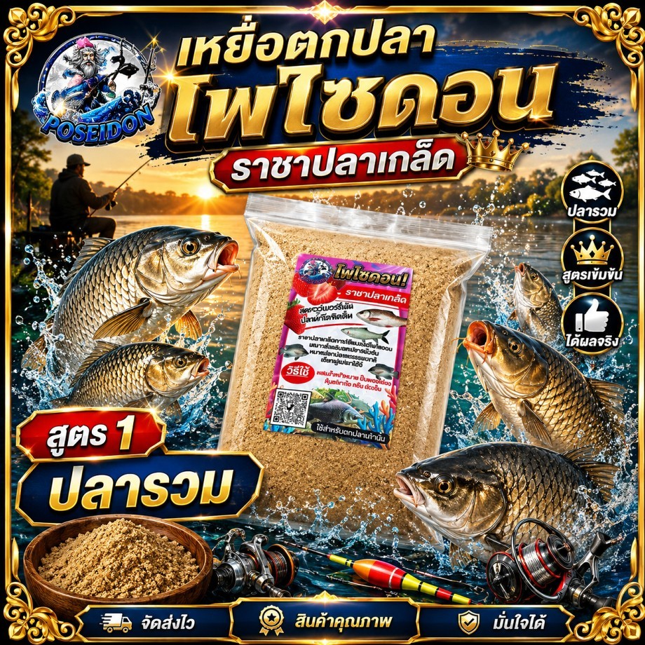 เหยื่อตกปลาโพไซดอน สูตร1 ตกหน้าดิน ชิงหลิว ตกหมายธรรมชาติ หมายบ่อ มี 2 ขนาด 800g และ 2500g
