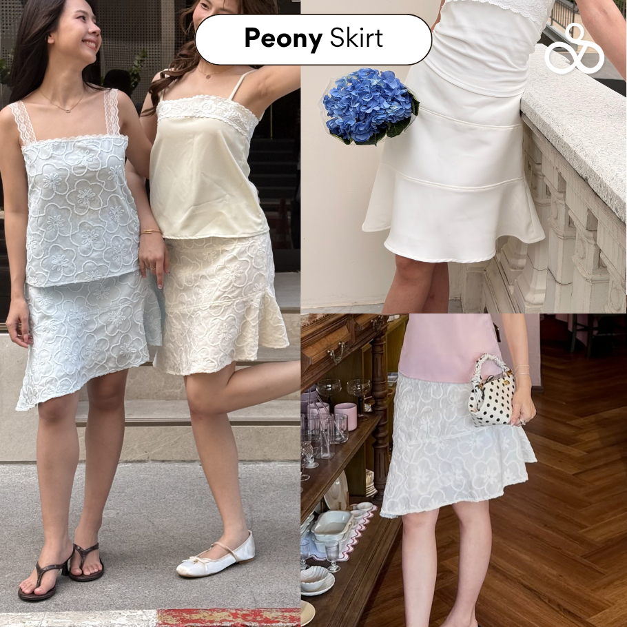 Sistersfabric - Peony midi skirts กระโปรงเฉียงมีซับในเป็นซิปข้าง ( Sistersfabric x preawji )