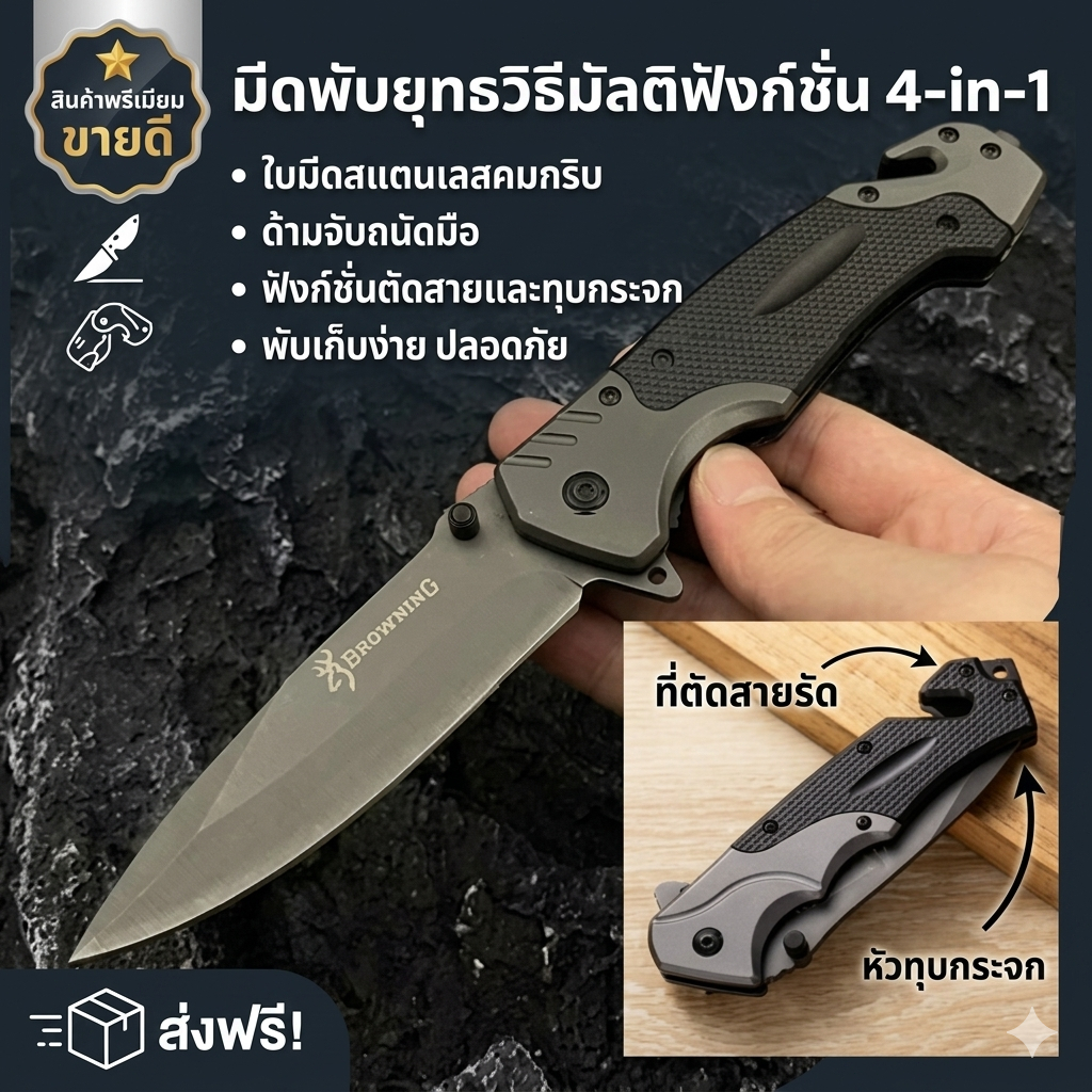 มีดพับอเนกประสงค์ ด้ามจับกันลื่น จับถนัดมือ พกง่าย เหมาะสำหรับเดินทาง เดินป่า และตั้งแคมป์