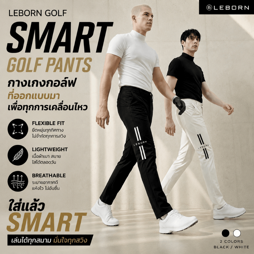 LEBORN SMART กางเกงกอล์ฟผู้ชาย ผ้ายืด เบาสบาย ระบายอากาศ ใส่ได้ทุกสนาม