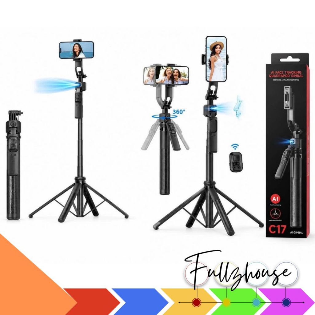 จัดส่งด่วน AI GIMBAL C17 Face Tracking Tripod ไม้เซลฟี่อัจฉริยะแบบ 3in1 ระบบหมุนติดตาม AI (AI Face T