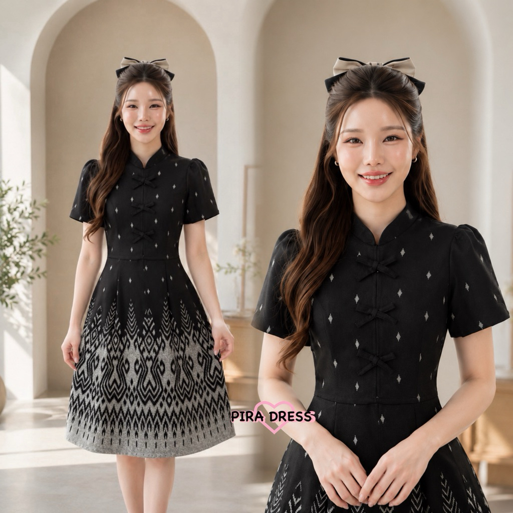 PIRA DRESS เดรสผ้าฝ้ายอัดกาวสีดำ ทรงสวยเก็บหุ่น ใส่สบาย ไม่ร้อน สำหรับทุกโอกาส ไซส์ S-2XL คุณภาพดี พร้อมส่ง