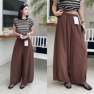 Reallyshops #9532(K) กางเกงจินนี่ขายาว แต่งลูกไม้ปลายขา เอวยางยืด ผู้หญิง พร้อมส่ง