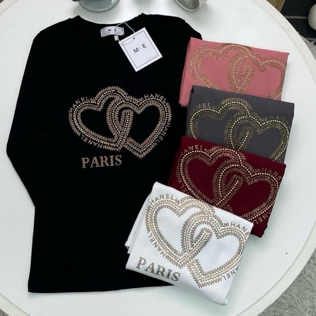 เสื้อยืดป้ายME แขนยาว ลายหัวใจParis