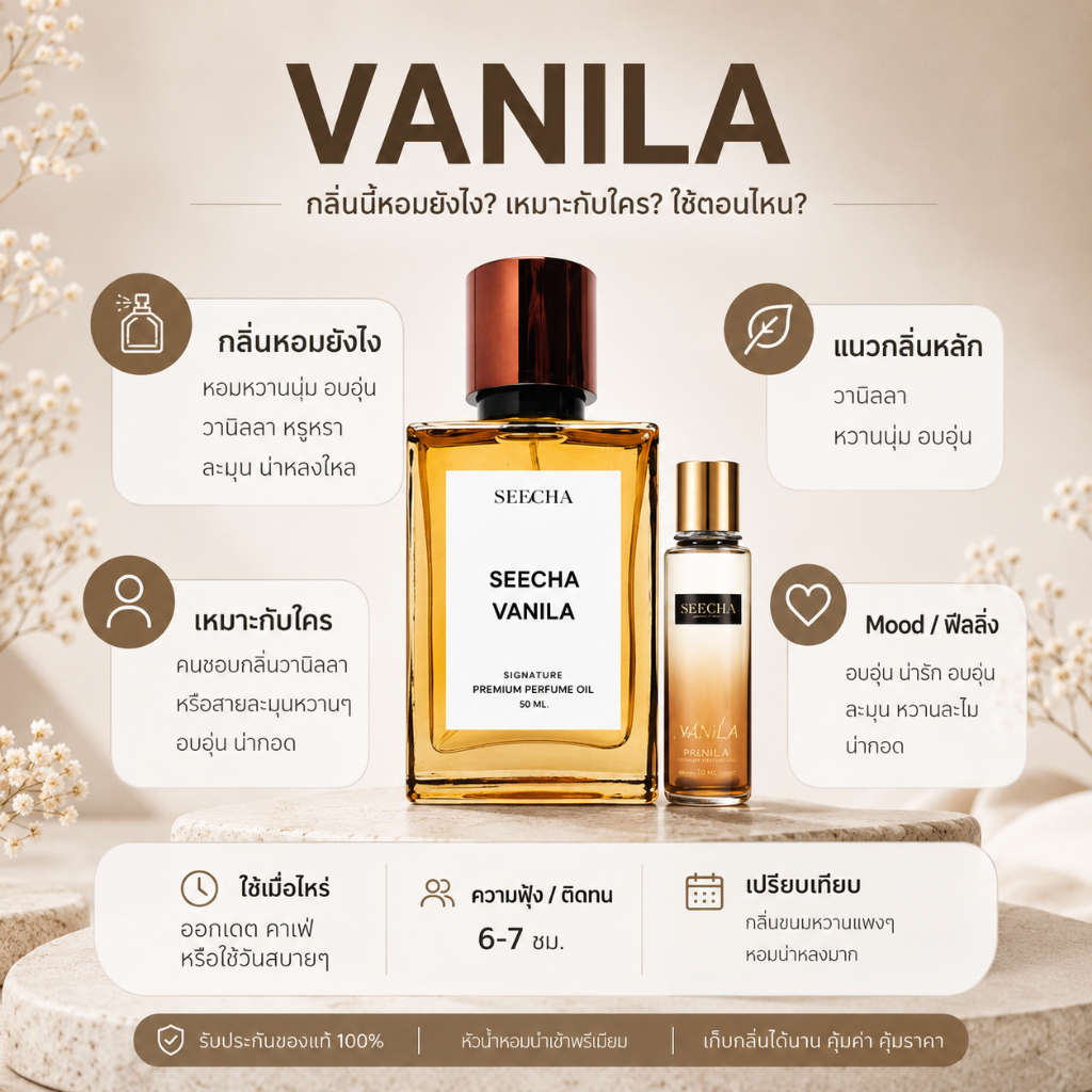 กลิ่น vanila วนิลา [✨กด 3ชิ้น เพื่อรับโปร2แถม1✨] น้ำหอม สี ชา ออยล์ ของแท้ seecha oil Perfume