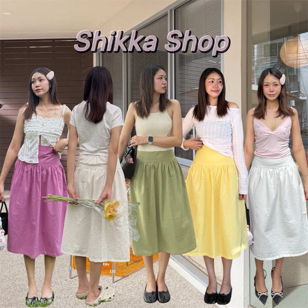 Shikka.cnx -  กระโปรงเอวสูง ความยาวกำลังพอดี มีซิปข้าง