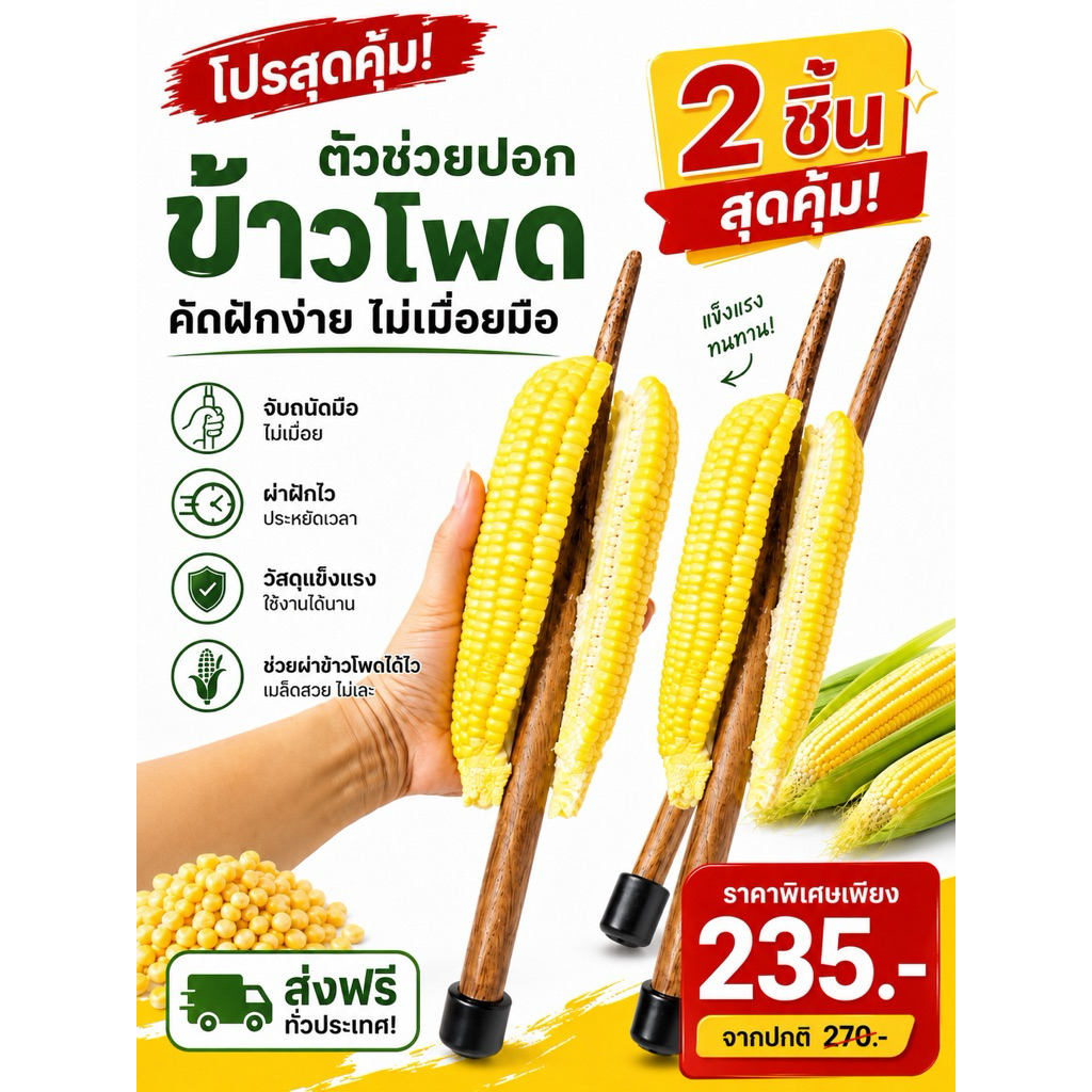 พิเศษ โปรโมชั่น ลดราคา ที่ปอกข้าวโพด ที่แกะข้าวโพด แกะเมล็ดข้าวโพด ผ่าฝักข้าวโพด 2 ชิ้น ส่งฟรี