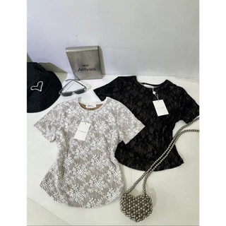 M2190 เสื้อยืดลูกไม้ซีทรูสุดคิวท์ น่ารักเกินต้านนน รุ่นนี้คือปังมากก! ดีเทลผ้าลูกไม้ทอลายดอกไม้เล็กๆ