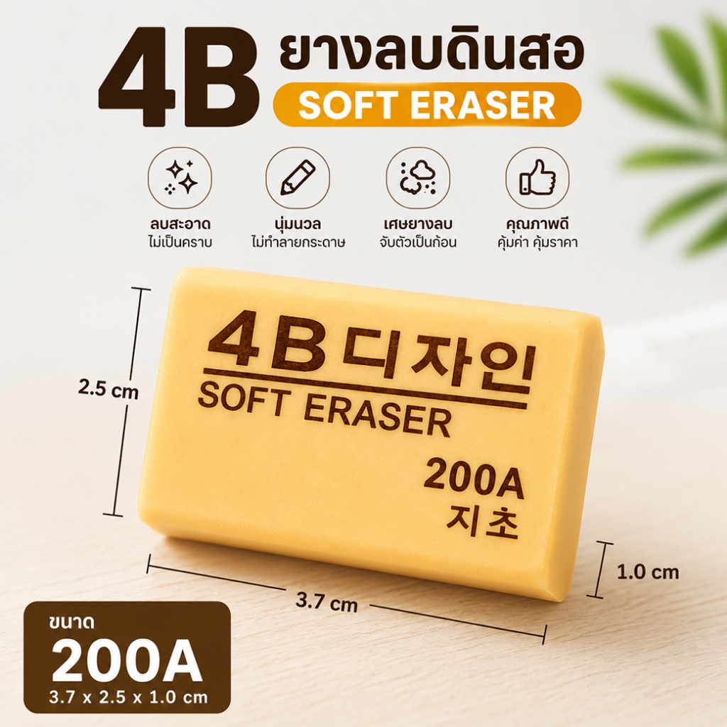 ยางลบ 4B ขนาด 200a สีครีม พร้อมส่ง คุ้มค่า ใช้ดี ยางลบดินสอ เครื่องเขียน ราคาส่ง