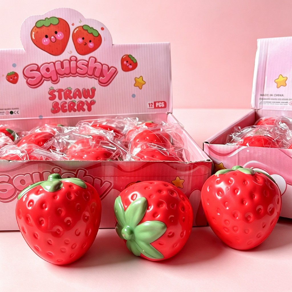 squishy  พร้อมส่ง  ลายสตอเบอรี่ลูกใหญ่ ของเล่นมีกลิ่นหอม ปลอดภัยสำหรับเด็ก สกุชชี่คลายเครียด