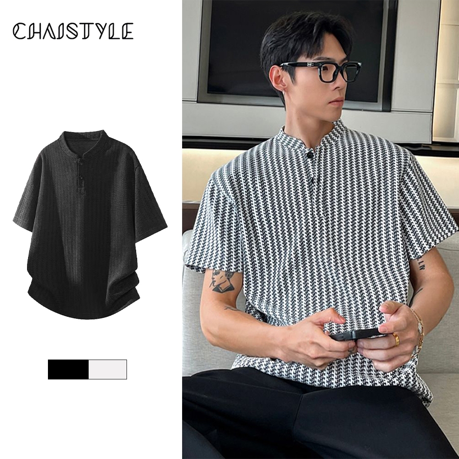 Chaistyle แบบอเมริกัน เฮนรี่หลิง แขนสั้น การพักผ่อน เสื้อโปโล หลวมสบาย เทรนด์ แฟชั่น ทั้งชายและหญิงสามารถสวมใส่ได้