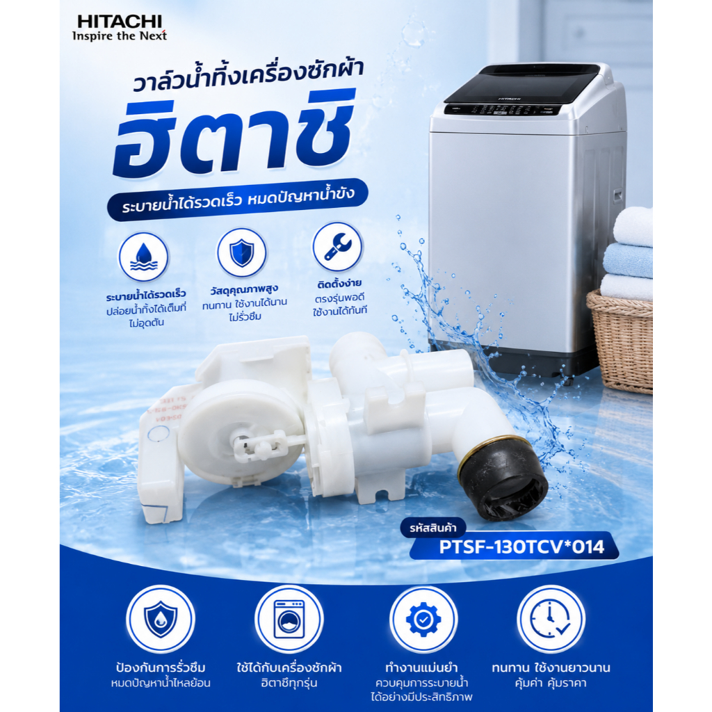 อะไหล่ของแท้/PTSF-130TCV*014/วาล์วน้ำทิ้งเครื่องซักผ้าฮิตาชิ/(DRAIN VALVE ASS'Y (TCV) HITACHI)/หลายร