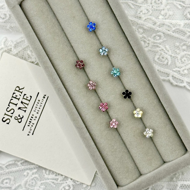 mini flower - ต่างหูดอกไม้จิ๊ว เงินแท้ 925 | เครื่องประดับเงินแท้