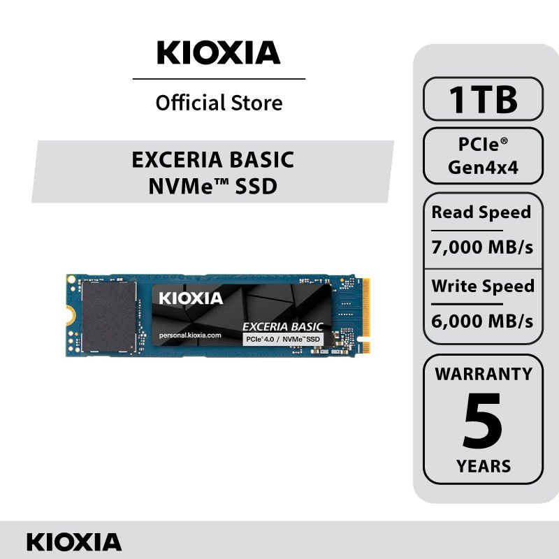 KIOXIA EXCERIA BASIC NVMe™ Internal SSD 1TB R7000 W6000 PCIe Gen 4x4 (LSE10Z001TG8)