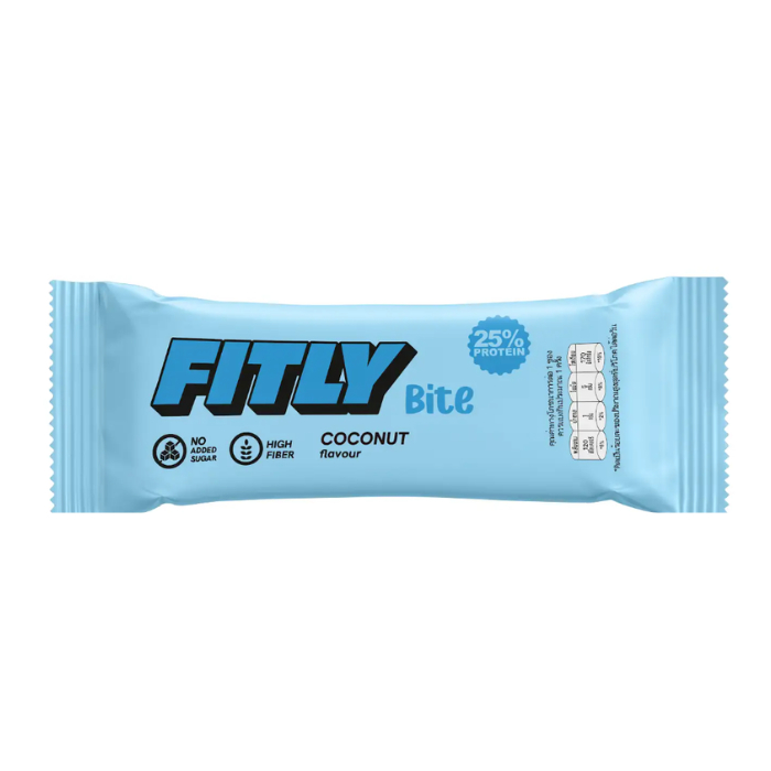 ฟิทลี่ ไบท์ กลาซด์ โปรตีน บาร์ รสมะพร้าว FITLY Bite GLAZED PROTEIN BAR: Coconut Flavour