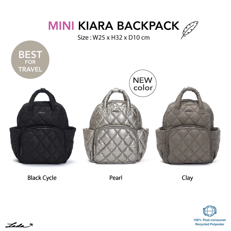 NEW Lada กระเป๋าเป้มินิ รุ่น Mini Kiara Cycle Series ขนาดกลาง ช่องเยอะ บุฟองน้ำอยู่ทรงนุ่มมือ เบาสบายไหล่ ผ้า Recycle