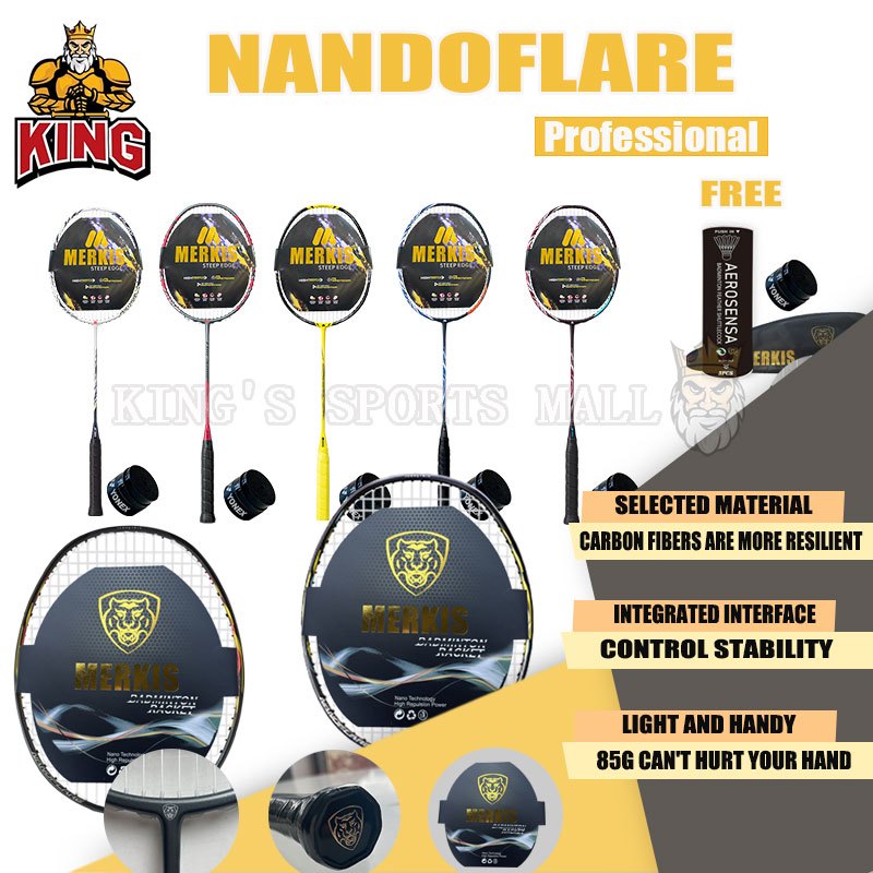 【100% 4u เต็มคาร์บอน】 MERKIS NANOFLARE 1000Z แบดมินตันราคเก็ตเต็มคาร์บอนเดี่ยว 4U 28Lbs 83g และถุงฟร