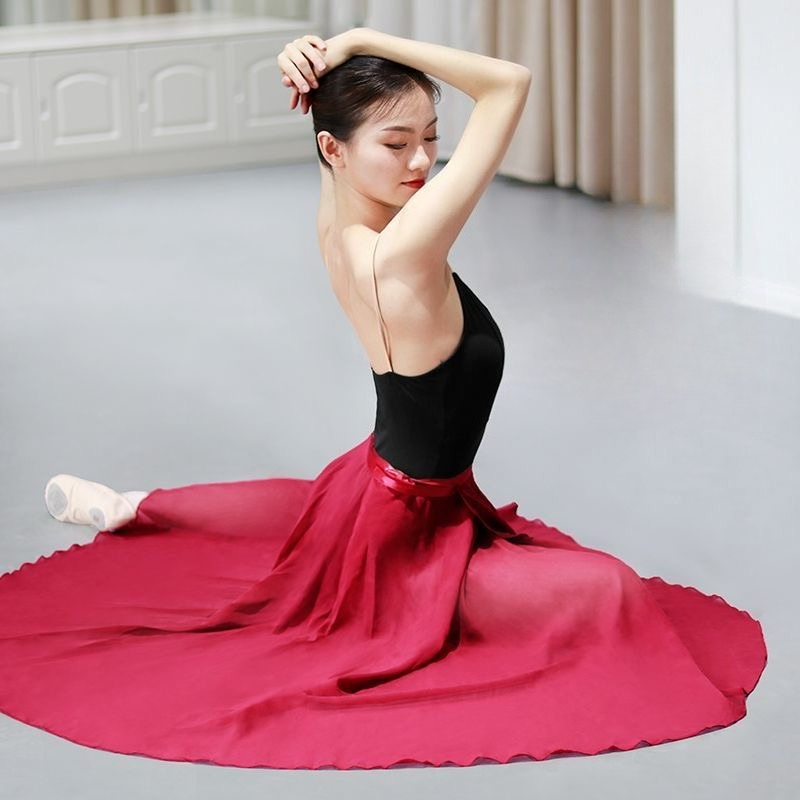 Chiffon Ballet Tutu Dance Skirt Dance Skate Wrap Scarf Gymnastics Ballerina Lyrical Long Ballet Skirt  Women