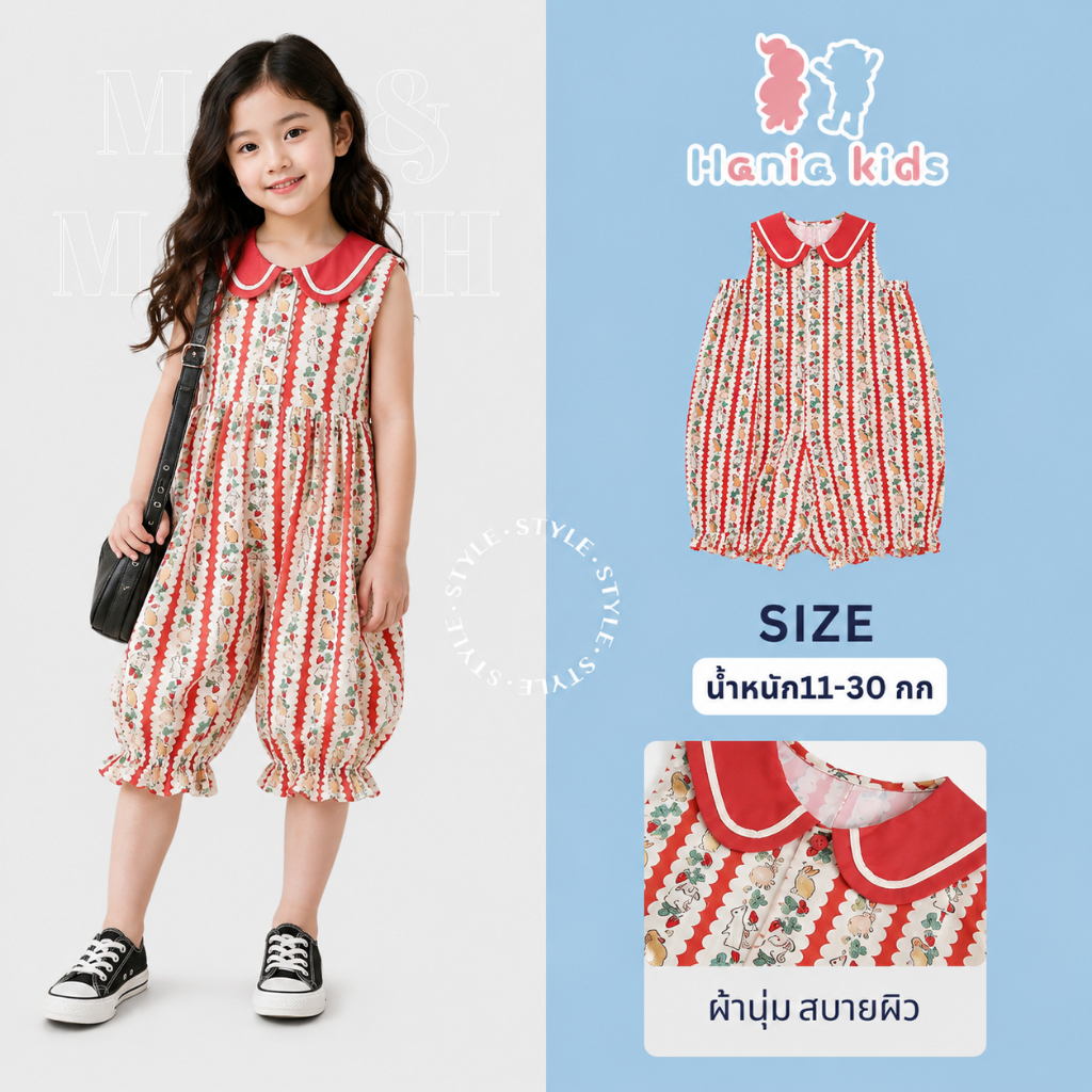 Hania Kids พร้อมส่ง ชุดจั๊มสูทแบบกางเกงลายกระต่าย สไตล์เกาหลี สําหรับเด็กผู้หญิง - K3124231