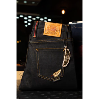 Pinion 21oz หมีทองBY Okayama Denim New หม Indigo X gold 21 oz ) Produced ผลิตออกมาเพียง250 ตัว indigo fade เฟดฟ้า